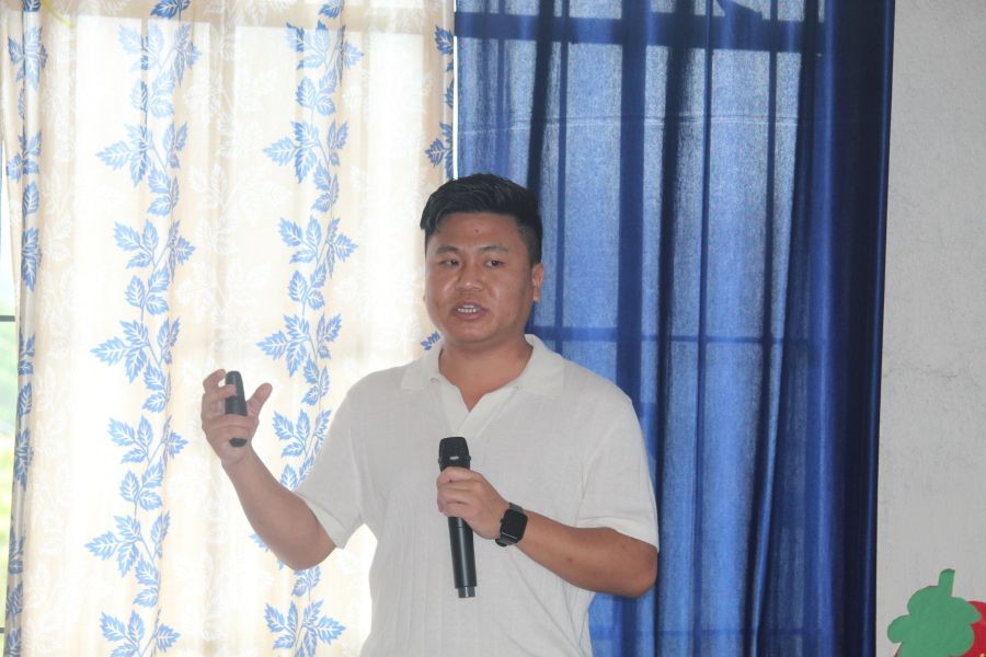 Dr Gihuka V. Chishi, Medical Officer, Atoizu. Addressing the students on substance abuse Bloomfield Hill Higher Secondary School during the Summer Camp on June 19. (Morung Photo)